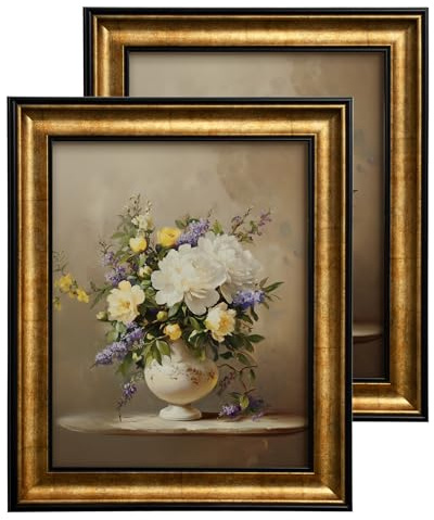 Afuly Bilderrahmen 28x36 cm Vintage Antik Schwarz Gold Fotorahmen Linien PS Photo Frame Desk Wanddeko Schlafzimmer Geburtstag Jahrestag Umzug Geschenke für Frauen Mama Couple Freunde Famili 2er Set