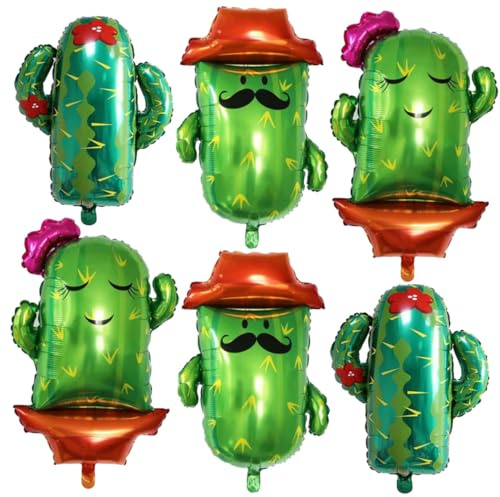 Abaodam 6 Stück Luftballon Kinder Kaktus Geburtstagsdekorationen aus Aluminiumfolie Große Kaktusballons mit Lebendigem Grünem Design für Hochzeitskaktus Ballons und Indoor Party
