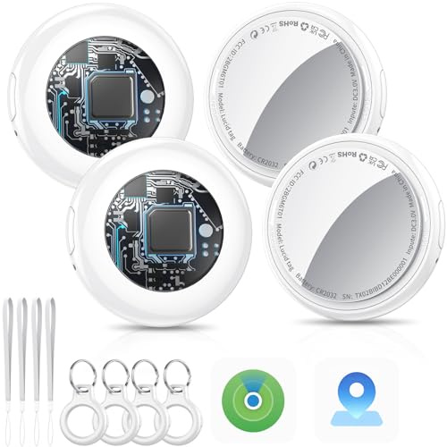 Tukio Smart Air Tags Traceur Lot de 4, Bluetooth Tracker Fonctionne avec Apple Find My (iOS Uniquement), Batterie remplaçable, Localisateurs D’Objets Bluetooth pour Valises/Portefeuilles/Clés/Sacs