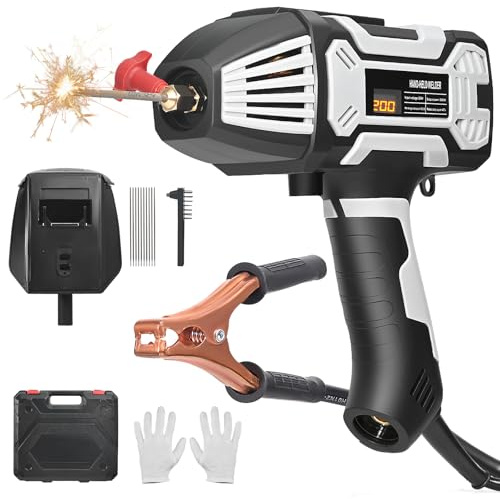 Handheld Welding Machine, Portable Electric Hand Held Welder, 20-200A ARC Welder IGBT Inverter for 3/32-1/8 Electrode Rods with 10x Welding Rods, Ground Wire, Clamp, Gloves, Carry Case