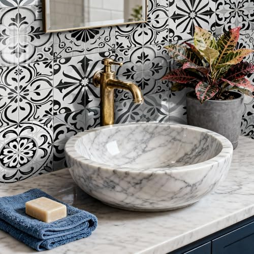 Mosaikfliesen Marokko Schwarz Grau Klebefliesen Küche Bad Wasserabweisend Abriebfest PVC Fliesensticker Easy to Install Tile Sticker Kamin Fliesenaufkleber 10x10 cm/ 24 Stück