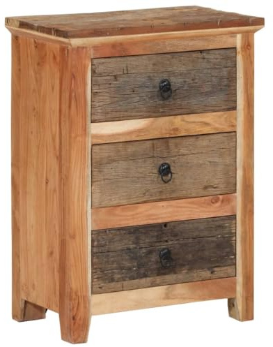 GeenYuu Beistellschrank 55x33x75 cm, Massivholz Akazie Natur, mit Schubladen, schmale Kommode für Wohnzimmer, Flur und Schlafzimmer, robuster Schubladenschrank