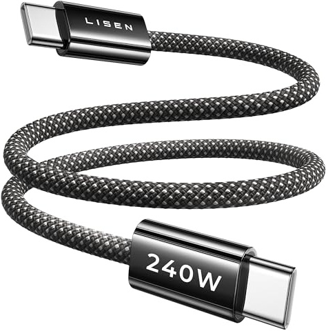 LISEN 240W Short USB C Cable, USB C to USB C Cable for iPhone 17 16 15 Pro Max iPad MacBook Pro Samsung S25, 0.5M/2 Pack/Black