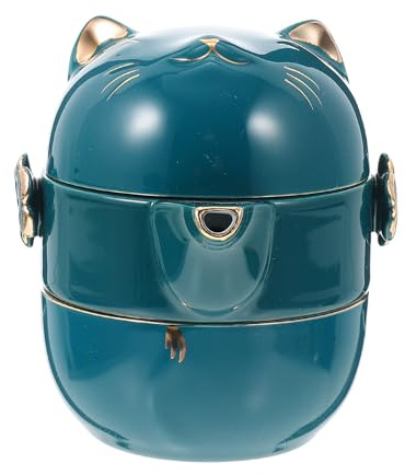 TOYANDONA Service à Thé Portable 3 Pièces en Céramique Verte Forme Chat, Théière Multifonctionnelle 2 Tasses, Accessoires Thé pour Bureau et Extérieur
