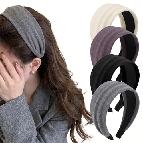 4 Stück Haarreifen Damen Breit, Weiche Bequeme Stoff Haarreif Schwarz Weiß Grau Lila