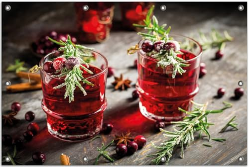 Wallario Outdoor-Poster für Garten oder Balkon Winterlicher Cranberry-Punsch mit Rosmarin, Motivbanner Größe: ca. 80 x 120 cm, Outdoor-Bild