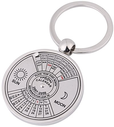 Walfront Kalender Schlüsselbund, 50 Jahre Metall Ewiger Kalender Schlüsselring 2007 bis 2056 Sonne und Mond Kalender Schlüsselbund