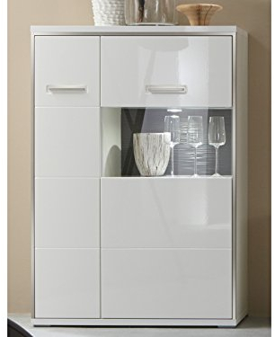möbelando Highboard Anrichte Vitrinenschrank Kommode Beistellschrank Links Trento II ohne Beleuchtung