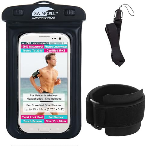 Brazalete Deportivo Movil Impermeable – Funda para Correr y Nadar. Adaptada A Todos Móviles ESTÁNDAR hasta 16cm iPhone 11, 13 Pro Samsung Galaxy S. Android. con Brazalete Alta Vis y Cordón Cuello.