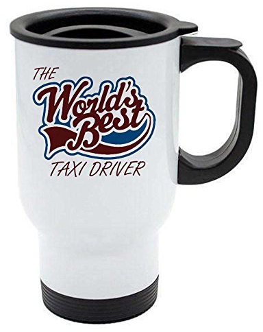 The Worlds Best Taxi Driver Thermal Eco Travel Mug - White Stainless Steel - Reusable Coffee Cup
