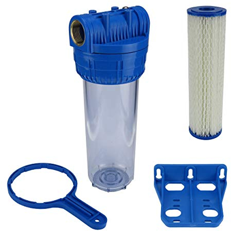 Wasser Filtergehäuse 10 3-teilig 1 IG Messing Vorfilter Garten + Sediment Wasserfilter (Pleated Polyester) 5µm - Auswaschbar - Wiederverwendbar