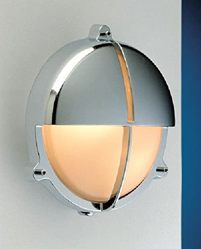 LED Wandlampe Messing, Schiffsleuchte, in Chrom, Maritime Aussenbeleuchtung Hauswand, IP54, Ø22,6 cm, rund, Garten, Haustür, Terrasse, Feuchtraumlampe