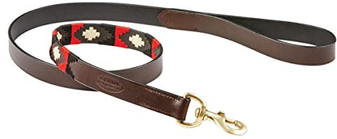 WeatherBeeta Polo Leather Dog Lead, Cowdray Brown/Black/Red/White, Medium