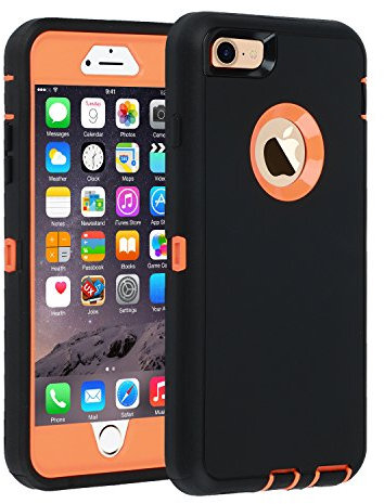smartelf Case for iPhone 6 Plus/6s Plus Heavy Duty With Built-in Screen Protector Shockproof Dust Drop Proof Protective Cover Hard Shell for Apple iPhone 6+/6s+ 5.5 inch-Black/Orange