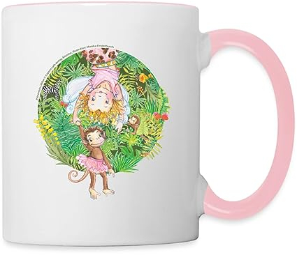 Spreadshirt Prinzessin Lillifee kopfüber mit Affen Tasse Zweifarbig, One size, Weiß/Pink