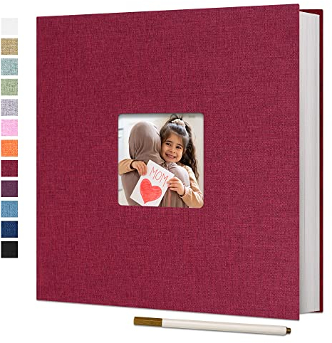 Vienrose Selbstklebende Fotoalbum 10x15 Einkleben und zum Selbstgestalten Groß Leinen Photoalbum mit 40 weißen Seiten, Hochzeit Jahrestag Geburtstag Geschenke mit Einem Kugelschreiber, 33x32cm