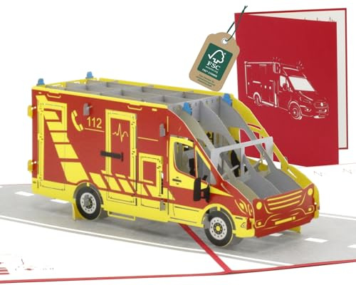 design3dkarten® Pop Up Karte Krankenwagen – kreative Geschenkidee mit 3D Rettungswagen für Notfallsanitäter, Rettungssanitäter und den Rettungsdienst