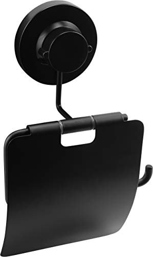 Cornat WC-Papierhalter 3 in 1 Comfort - 3 verschiedene Befestigungsoptionen mit Saugnapf, Klebepad & Bohren - Mit Deckel - Schwarz / Klopapierhalter / Toilettenpapierhalterung / T3402601