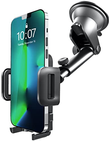 Car Phone Holder, 2022 GVTECH Dashboard Windscreen Car Phone Mount, Universal Car Cradle 360° Rotatable Extendable Arm One Button Release stand for iPhone 14 13 12 11 Pro Max XS Xr, Samsung S22, S21