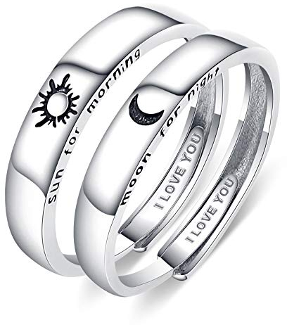 Beydodo Trauringe Silber 925 Paarpreis mit Gravur I Love You, Verlobungsringe Mood Sonne Paar Ringe Verstellbar