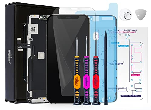 Trop Saint® Kit Display for iPhone 11 PRO MAX - OLED - Black Touch Screen Repair Kit With a Magnetic Project Map, Tools, Waterproof Seal and a Screen Protector