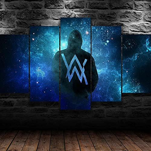 WondbeauPoster And Kunstdrucke Kein Rahmen 150×80Cm Alan Walker Dj Typografie Logo Aw 5 Stück Leinwand Wand Kunstdruck Wohnkultur Hd Bilder 5 Panel Poster Gemälde Wohnzimmer