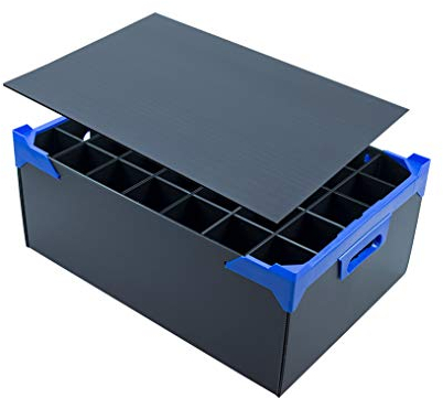 Caterbox Champagne Flute Storage Box with Lid | Stacking Glass Storage Box with 35 Compartments Max Glass Size: H220 x W65mm | Lid Included (Glass Height: 220mm + Lid)