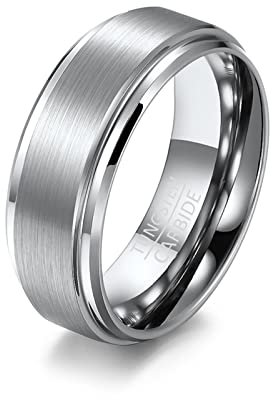 Hoisy Männer Ringe Wolfram, Tungsten Carbide Ring für Männer 8Mm Silber Größe 62 Men Fashion Schmuck Ehering