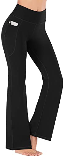 FDEETY Bootcut Yoga-Hose, hoch taillierte Stretch-Workout-Schlaghose, Sporthose mit Bauchkontrolle und Taschen (M)
