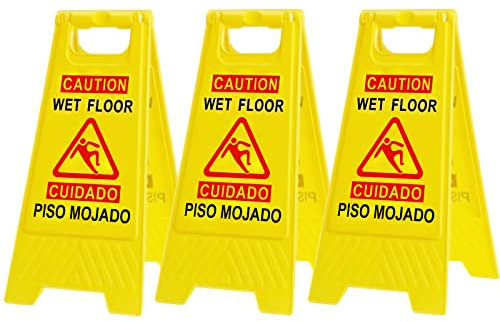 Caution Wet Floor Schild Zweisprachig Faltbar Stabile Warnschilder Doppelseitige Sicherheitswarnschilder (3 Stück, gelb)