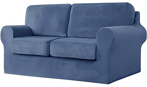 MINGPINHUIUS Sofabezug 2 Sitzer 5 Teilig Set - Super Weich Dicke Stretch Samt Sofa Schonbezüge Sofaschoner Bezug mit Separate 2 Rückenlehnenbezug und 2 Sitzkissen Bezug für Wohnzimmer
