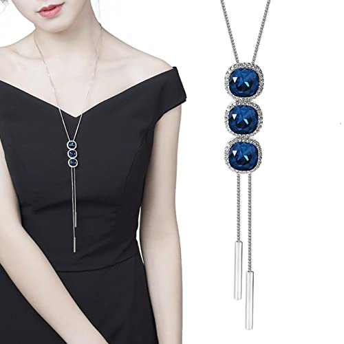 Bysonglezai Halskette Pulloverkette Damen Langkettige Frauen Fashion Blue Crystal Lange Halsketten Für Frauen Vintage Statement Halsketten Anhänger Pullover Kette 4