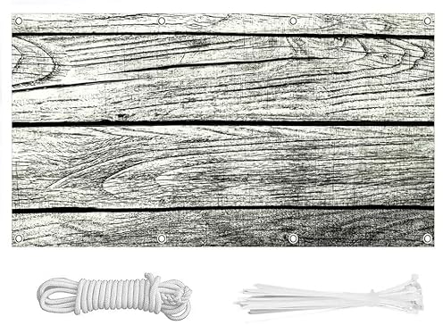 Balkon Sichtschutz, Balkonabdeckung 220 g/m² Innen Balkonverkleidung UV-Schutz (210Größen&21Farben) Ohne Bohren mit Ösen Kabelbinder und Kordel für Balkongeländer Terrasse,Tiefe Holzmaserung 50X100CM