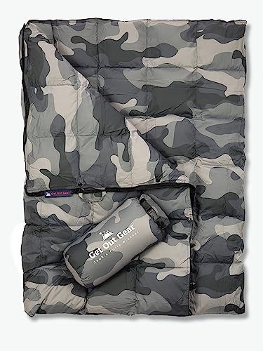 Get Out Gear Gemütliche Camouflage-Campingdecke – bauschig, verstaubar, leicht und warm, ideal für Outdoor, Reisen, Stadion, Festivals, Strand, Hängematte, Wasserabweisende Rucksack-Steppdecke