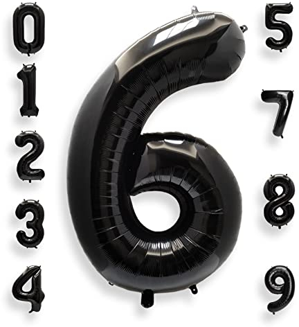AULE Black 40 Inch Giant Foil Number 6 Balloons (1pc, Self-Sealing, Unisex, Boys, Girls, 0-9, Birthday, Baby Shower, Wedding, Anniversary)