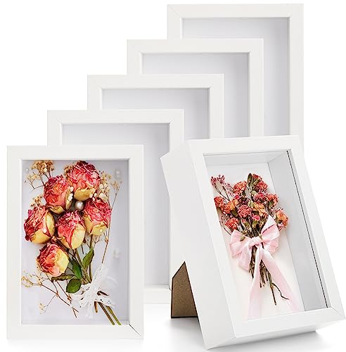 Hacaroa 6 Stück 17x12 cm Schattenboxen, Kleine Holzrahmen, 3 cm Tiefe Bilderrahmen für Getrocknete Blumen, DIY Bastelarbeiten, Erinnerungsstücke, Medaillen und Fotos, Weiß