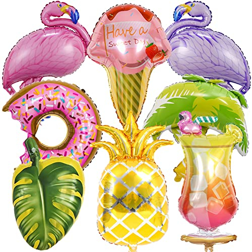 HGSHUO Folienballon Hawaii Ballon Eis Palmblätter Flamingo Luftballon Folie Kindergeburtstag Deko Geburtstag Hawaii Luftballons Helium Geburtstagsfeier Tropische Party
