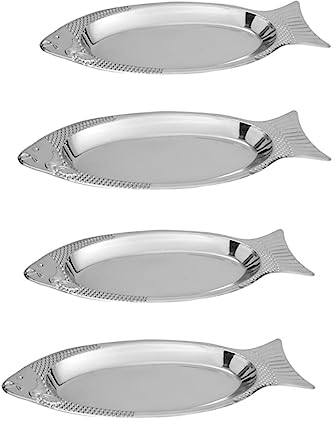 DOITOOL 4 Stück Fischteller Vorspeisenteller Keramik-Lebensmitteldekor Dessertteller Keramik-Frischhalteteller Salatteller Glasteller In Fischform Teller In Fischform Restaurantteller Aus