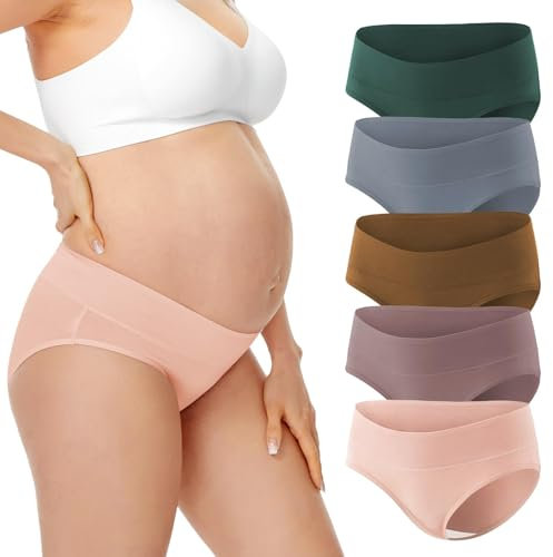 HBselect 5 Paires de sous-vêtements pour Femmes Enceintes Vêtements de maternité Culottes sous-vêtements en Coton pour Femmes Culottes Post-Partum de Grossesse