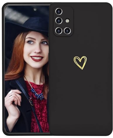 POUHYE Handyhülle für Samsung Galaxy A51 Hülle, Soft Silikon Case mit Herz, Kameraschutz und Bildschirmschutz, Ultra Dünn Stoßfest Anti-Rutsch Schutzhülle für Samsung Galaxy A51 Schwarz