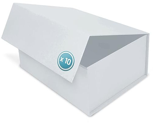 Geschenkbox mit Deckel – 45 x 35 x 20 cm – Karton mit Magnetverschluss – ideal für Geburtstag, Hochzeit, Weihnachten, Geburt – Verpackung in Weiß für Geschenke – 10 Stück