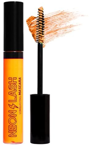 UV Glow Mascara Orange, Regenbogen Farbe Fluoreszenz Wimpern, Neon bunt wasserdicht, Verlängerungen Wimpern Curling Halloween Festival Party Bühne Verwendung(#3 Orange)