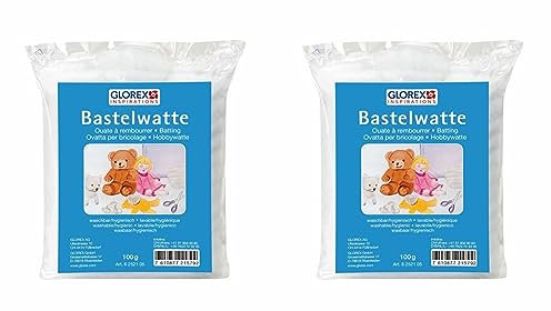 Glorex 6252105 6 2521 5 - Bastelwatte, 100 g, weiß, 100% Polyester, waschbar und hygienisch, Flauschiges Füllmaterial für große Füllungen wie Kissen (Packung mit 2)