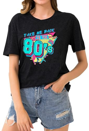 T-Shirt des années 80 Style Shirt 1980 Vintage Eighties Tee rétro pour Femme des années 80 (Noir2,XXL)