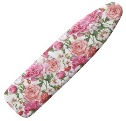 Jeiento Pink Peony Ironing Board Cover Floral Flowers Soft Stain Resistant & Durable Scorch Iron Pad Covers Polyester Ironing Covers with Elastic Edge,15x54 Inches