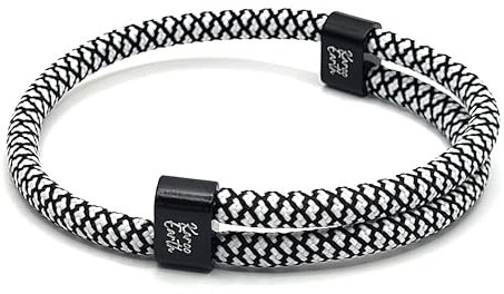 KAROO EARTH JEWELLERY Karoo Earth Unisex Rope Bracelet | Adjustable Paracord Durable Waterproof Bracelet | Nautical Braided Surfer Bracelet (Black & White)