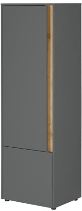 Lomadox Vitrinenschrank Stauraumschrank, Türen beidseitig montierbar, anthrazit mit Eiche, B/H/T ca. 50/157/40 cm