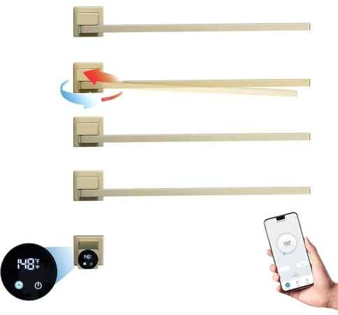 Badheizkörper Elektrisch, Handtuchheizkörper Elektrisch 75W 51x70cm Intelligente WiFi Handtuchwärmer, 180° Drehung Anthrazit Handtuchtrockner mit Timer (Gebürstetes Gold)
