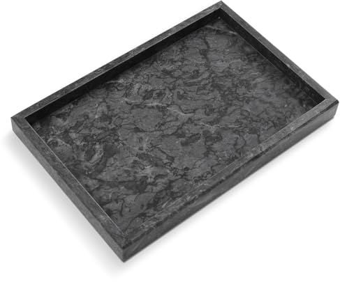 Yew & Tulip Natürliches Marmor-Tablett, natürliches dunkelgraues Marmor-Serviertablett für Badezimmer, Küche, Schminktisch, Heimdekoration, Hochzeit usw. (30,5 x 20,3 x 3 cm)