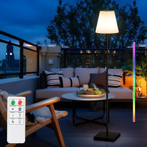 RWWR Solar Stehlampe Outdoor mit Lichtsensor Stehleuchte Garten Stehlampe Terrasse Ferndimmen 2-in-1 Aufladbar 8 Farben IP44 Ideal für Patio Balkon Garten (B)